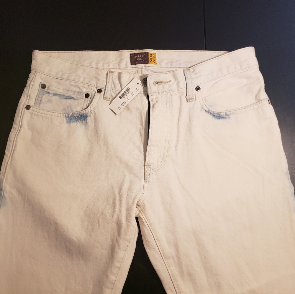 J Crew White Wash Jeans w/ Blue Detail